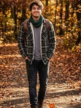 Ombreux Sherpa-Lined Plaid Shacket - Green, White, Yellow DRAVUS